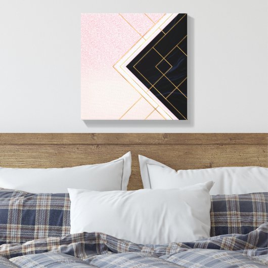 Modern ontwerp voor geometrische roze goudlijnen canvas afdruk (Insitu (Slaapkamer))