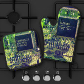 Modern ontwerp voor printplaat voeg naam toe Geeky Ovenwant & Pannenlap Set