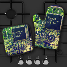 Modern ontwerp voor printplaat voeg naam toe Geeky Ovenwant & Pannenlap Set