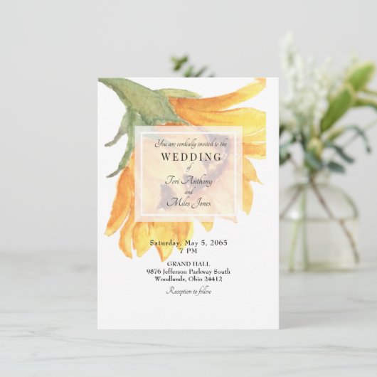 Modern Ontwerp Zonnebloem Bloemen Bruiloft Uitnodi Kaart (Staand voorkant)