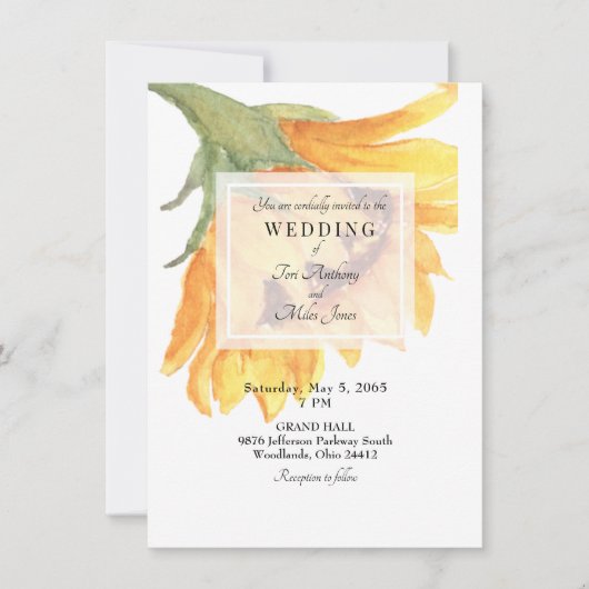 Modern Ontwerp Zonnebloem Bloemen Bruiloft Uitnodi Kaart (Voorkant)