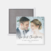 Modern Onze Eerste Kerst Als Dhr Mevrouw Foto Scri Magneet (Voorkant / Achterkant)