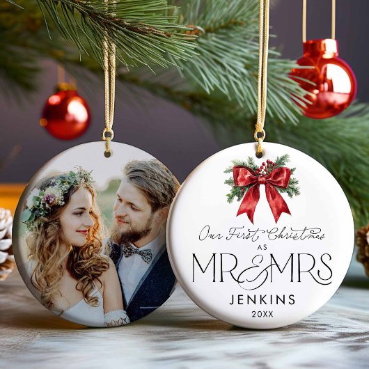 Modern Onze eerste kerst als meneer en mevrouw Fot Keramisch Ornament