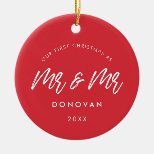 Modern Onze eerste kerst als Mr & Mr Gay koppel Keramisch Ornament (Voorkant)