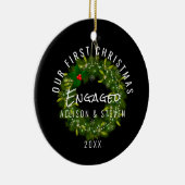 Modern onze eerste kerst met Greenery Wreath Keramisch Ornament (Rechts)