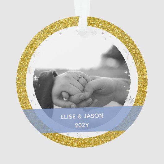 Modern Onze Eerste Kerstmis Getrouwd 2 foto's Ornament (achterkant)