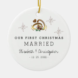 Modern Onze Eerste Kerstmis Getrouwd Foto Keramisch Ornament