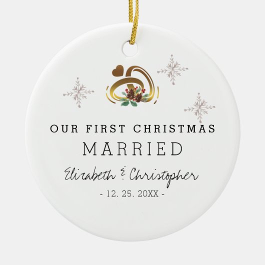 Modern Onze Eerste Kerstmis Getrouwd Foto Keramisch Ornament (Voorkant)
