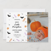 Modern onze kleine pomkin Halloween Birth Aankondiging (Voorkant)