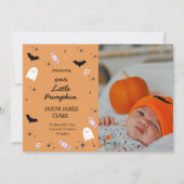 Modern onze kleine pomkin Halloween Birth Announce Aankondiging (Voorkant)