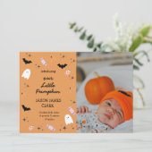Modern onze kleine pomkin Halloween Birth Announce Aankondiging (Staand voorkant)