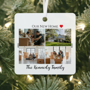 Modern Onze Nieuwe Thuis Aangepaste Familie 4 Foto Metalen Ornament