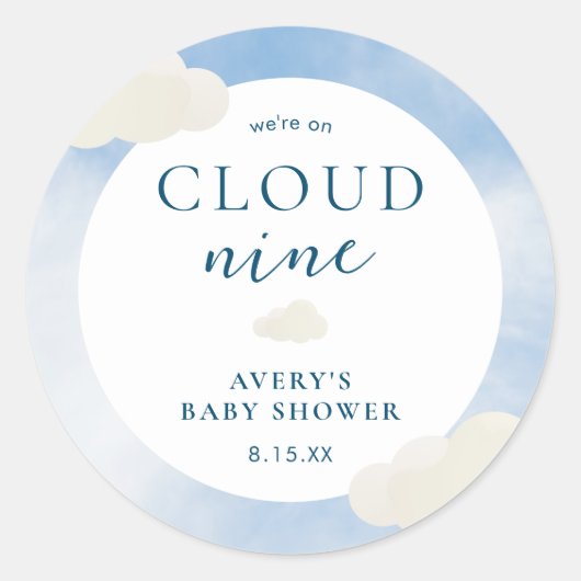 Modern op cloud 9 Baby shower gunst Ronde Sticker (Voorkant)