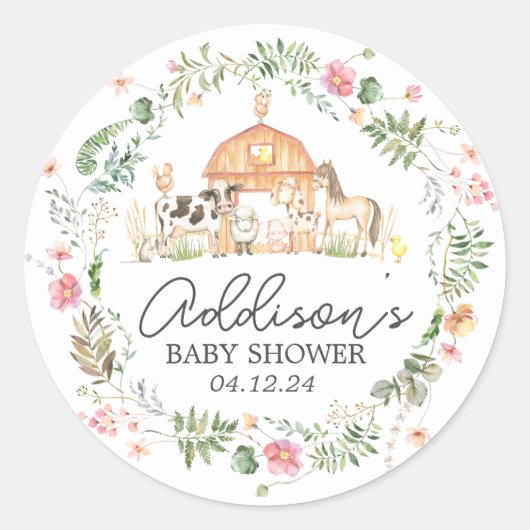 Modern op het Boerderij Baby shower Invitation Cla Ronde Sticker (Voorkant)
