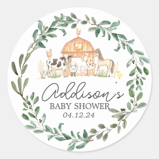 Modern op het Boerderij Baby shower Invitation Cla Ronde Sticker (Voorkant)