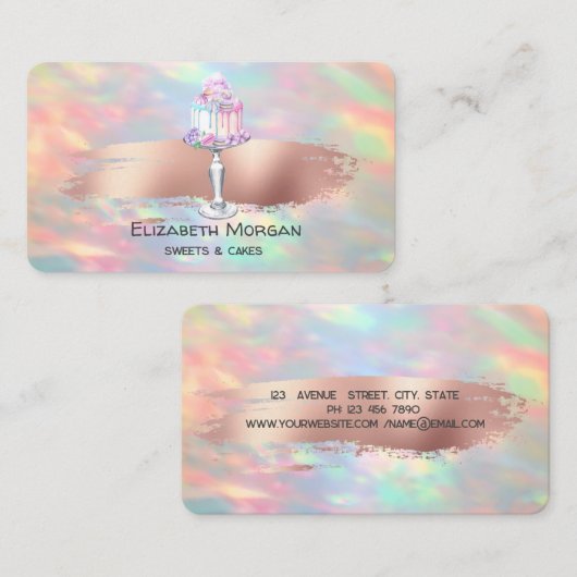 Modern, Opal, Roos Gouden Borstelslag, Cake Visitekaartje (Voorkant / Achterkant)