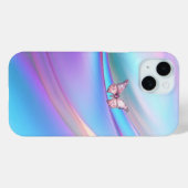 Modern Opalescent Pink Butterfly iPhone 15 Hoesje (Achterkant (horizontaal))