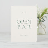 Modern Open Bar Wedding Sign Kaart (Staand voorkant)