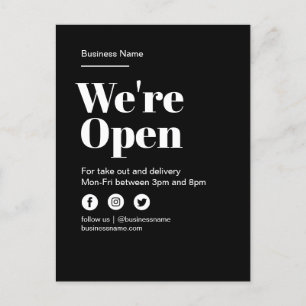 Modern Open voor Bedrijven Take Out Black Delivery Aankondigingskaart
