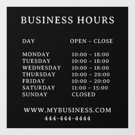 Modern Openingstijden Logo Pros deur bord Raamsticker (Vel)