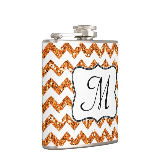 Modern Oran Glitter Chevron Monogram Whiskey Flask Heupfles (Rechts)