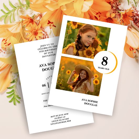 Modern Orange 2 Multi Photos Collage Birthday Kaart