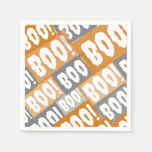 Modern Orange and Grey Boo Pattern Halloween Servet (Voorkant)