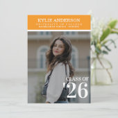 Modern Orange College Graduation Senior Photo Kaart (Staand voorkant)