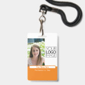 Modern Orange Color Block Professional Photo Name Badge (Voorzijde met lanyard)