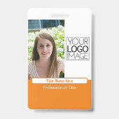 Modern Orange Color Block Professional Photo Name Badge (Voorzijde)