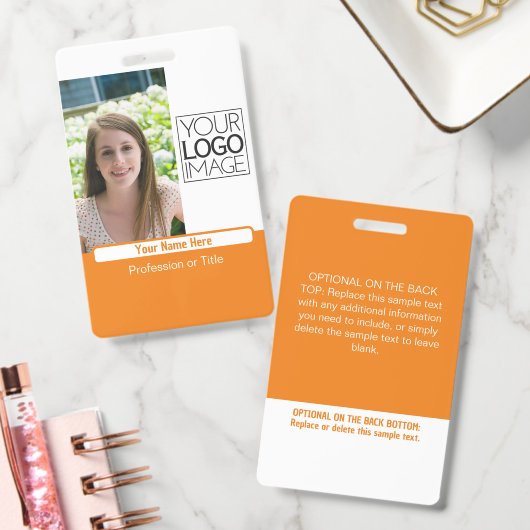 Modern Orange Color Block Professional Photo Name Badge (Kantoor)
