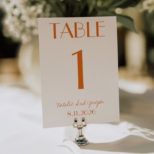 Modern Orange Cream Whimsical Wedding Table Number Kaart