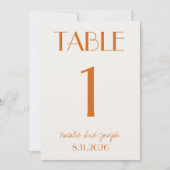 Modern Orange Cream Whimsical Wedding Table Number Kaart (Voorkant)