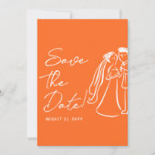 Modern Orange Hand Drawn Retro Summer Wedding Save The Date (Voorkant)