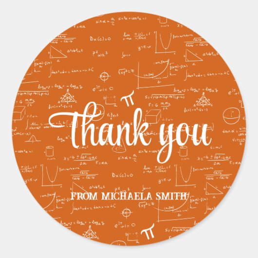 Modern Orange Math Graduation Thank You Ronde Sticker (Voorkant)