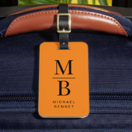 Modern Orange Monogram Bagagelabel