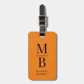 Modern Orange Monogram Bagagelabel (Voorkant verticaal)