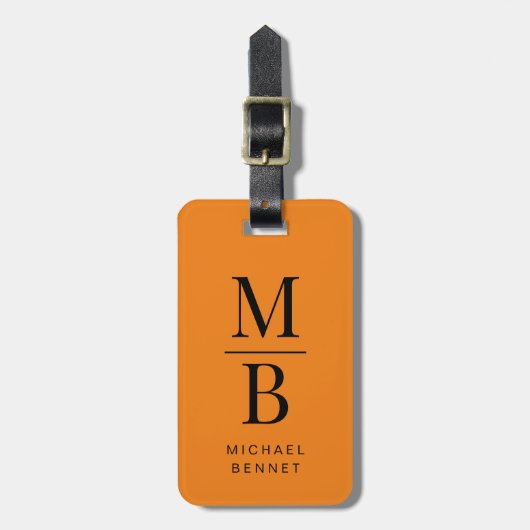 Modern Orange Monogram Bagagelabel (Voorkant verticaal)