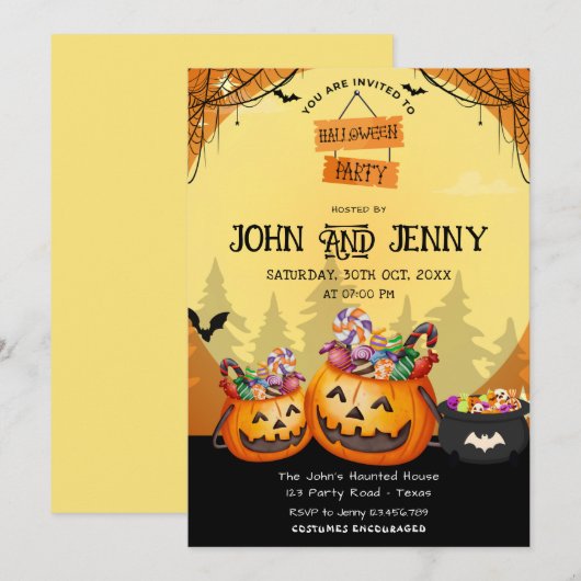 Modern Orange Pumpkin Fall Halloween Costume Party Kaart (Voorkant / Achterkant)