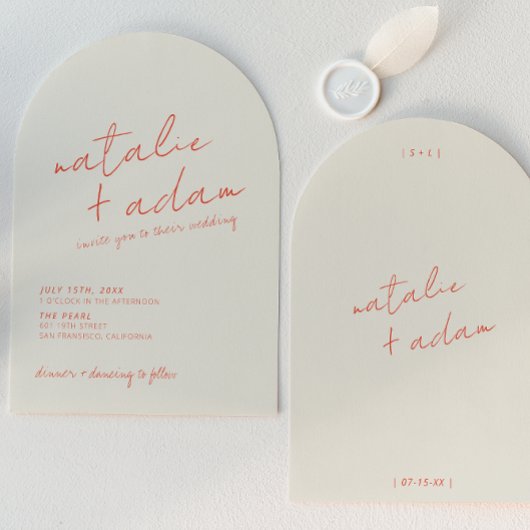 Modern Orange Retro Fun Whimsical Arched Wedding Kaart