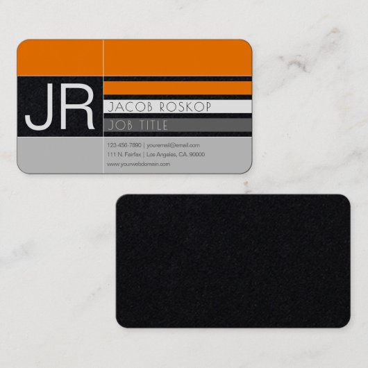 Modern Orange White & Grey on Black Paper Visitekaartje (Voorkant / Achterkant)