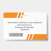 Modern Oranje Aangepaste Personeelskaart Badge (Achterkant)