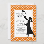 Modern Oranje Afstuderen Invitation Silhouette Kaart (Voorkant)