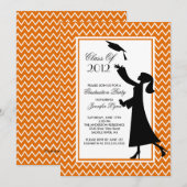 Modern Oranje Afstuderen Invitation Silhouette Kaart (Voorkant / Achterkant)