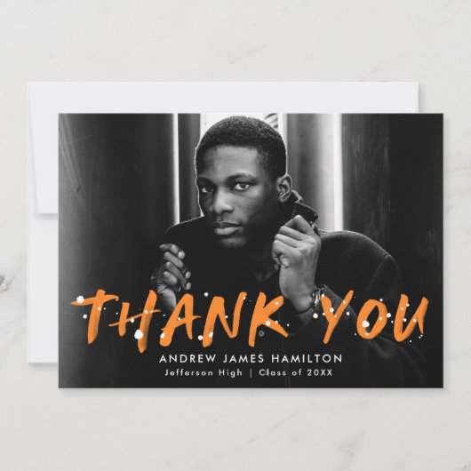 Modern Oranje Afstuderen van de Fotoplaat van de V Bedankkaart (Voorkant)