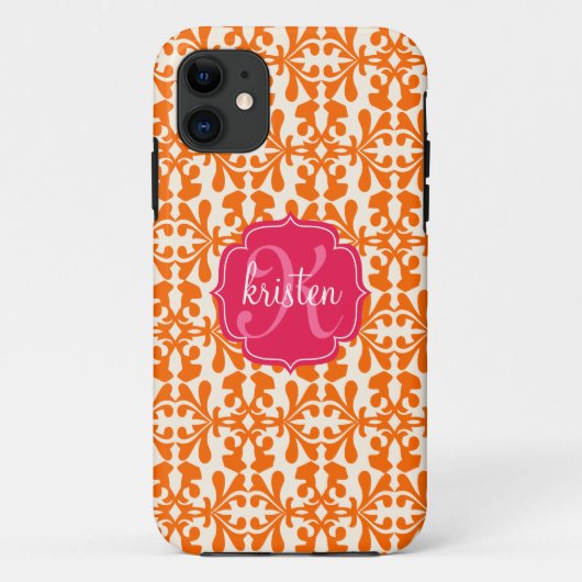 Modern Oranje Arabesque Damask Pink - Gepersonalis Case-Mate iPhone Case (Achterkant)