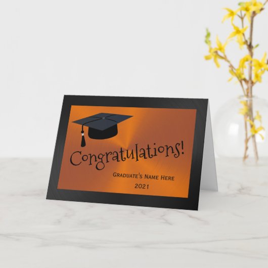 Modern Oranje Black Gefeliciteerd Afstuderen Kaart (Gele Bloem)