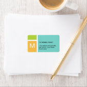 Modern oranje blauw kleurenblok monogram adres etiket (Insitu)