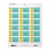 Modern oranje blauw kleurenblok monogram adres etiket (Full Sheet)