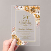 Modern Oranje Bloemen 50ste Verjaardagsfeest Acryl Uitnodigingen (Insitu (Draagbaar))